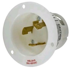 Hubbell HBL2645 Twist-Lock®, L8-30P , Flanged Inlet, 30A 480V, 2-Pole 3-Wire