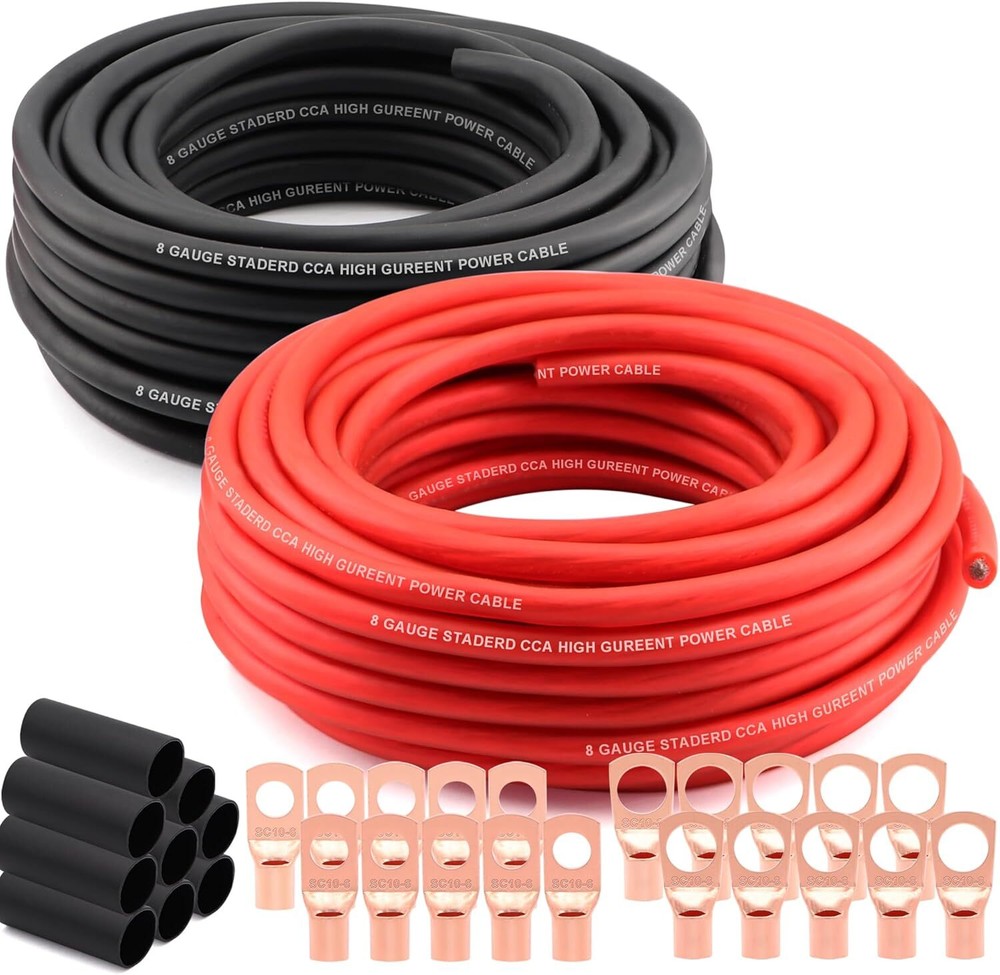 8 Gauge Wire (50ft Each – Red/Black) Copper Clad Aluminum CCA 8 Gauge, 100FT