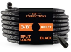 100 Ft 3/8″ Split Wire Loom Tubing – 100 Pcs 4″ Nylon Zip Ties Combo (Black)