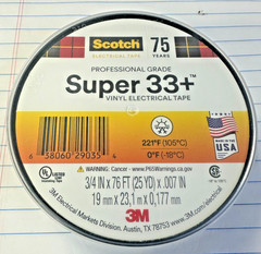 Electrical Tape Vinyl, Scotch Super 33+ Professional Grade 3/4 x 76 Ft., 3M