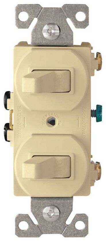 Arrow Hart 271V-BOX, 120 VAC, 15A Toggle, Ivory, Duplex Combination Switch, 1 pc