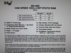 MD2148H-3/B INTEL HIGH SPEED 1024 X 4-BIT 4096-BIT SRAM MILITARY TEMP 18PIN CDIP