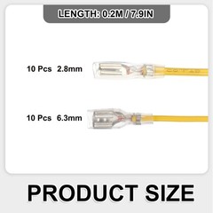 20Pcs Female Spade Crimp Terminal 2.8mm & 6.30mm 20cm Wires, Yellow