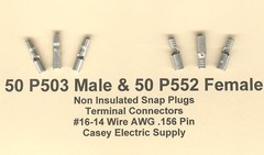 100 Non Insulated Snap Plug Terminal #16-14 Wire .156 50 Male & 50 Female MOLEX