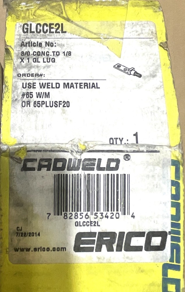 ERICO CADWELD EXOTHERMIC WELD MOLD GLC-CE2G / 2/0 CONC. TO 1/8X1 GL LUG