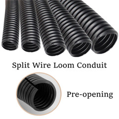 White Split Wire Loom Tubing Black Corrugated Protector Cord Auto/Home Industry