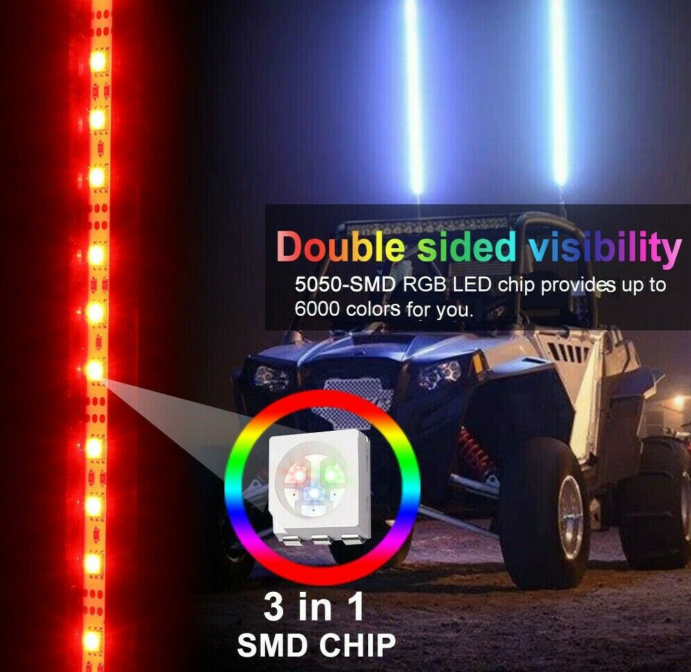 6ft RGB LED Whip Light Off-Road Antenna Strip Light for ATV UTV Accessories LOT