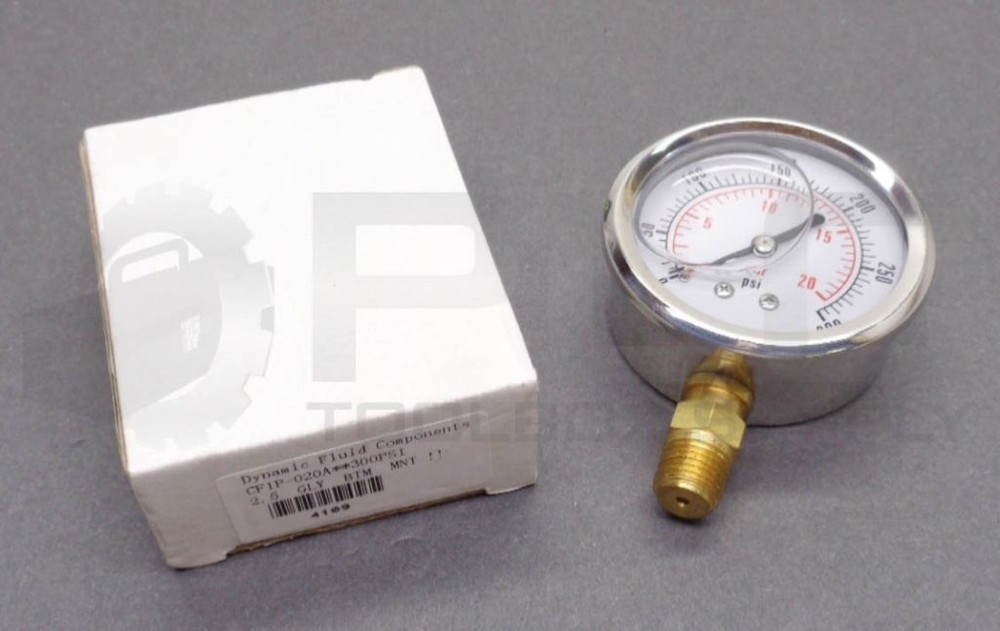 NEW DYNAMIC FLUID COMPONENTS CF1P-020A PRESSURE GAUGE 300PSI 2.5″ DIAL
