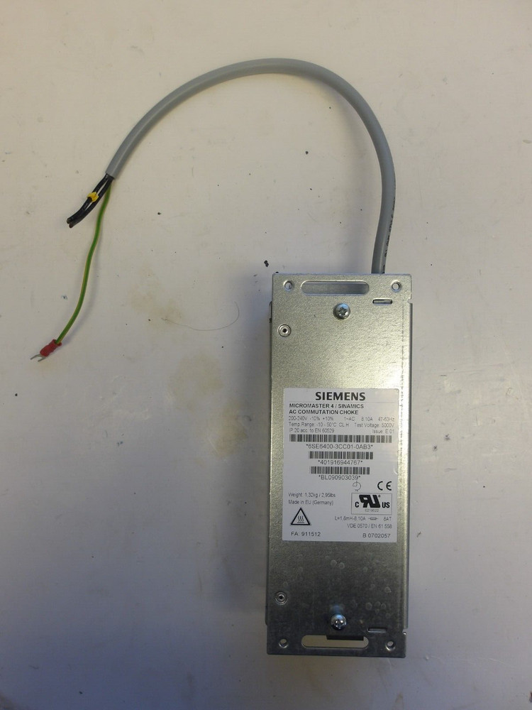 SIEMENS P/N: 6SE6400-3CC01-0AB3 MICROMASTER 4 AC COMMUTATION CHOKE 200-240V 8.1A