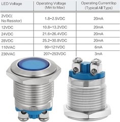 16mm Indicator Light LED AC DC 110V 120V 304 Stainless Steel Indicator Light