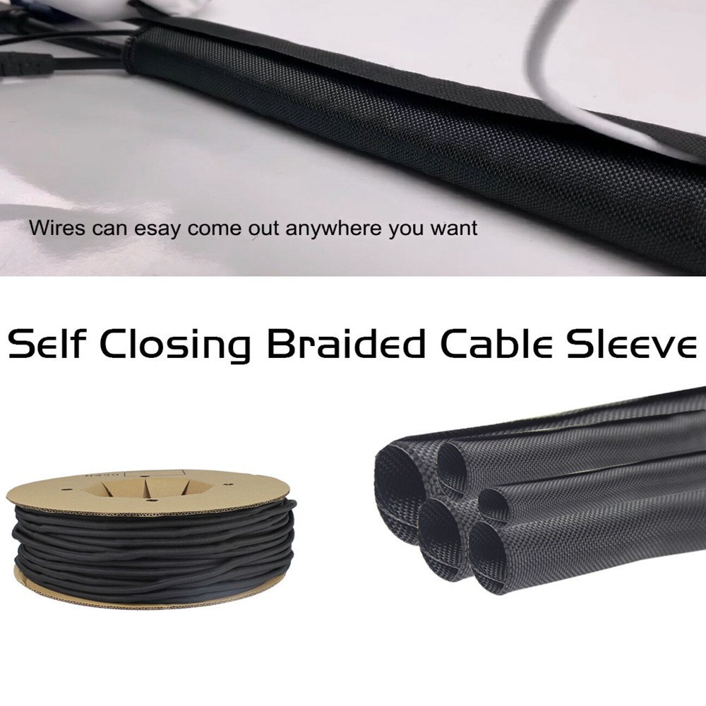 Split Braided Sleeve Cable Sheathing Mesh Wire Loom Power Cord Cabling Guard Lot