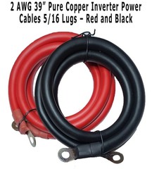 2 AWG Gauge 39″ Copper Battery Cables 5/16″ Insulated Lugs – Pair Black and Red