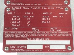 Eaton Crouse Hinds Non-Fused Disconnect Switch – Cat #:EBMX1D-N060
