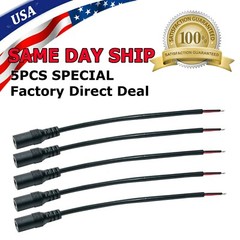 (5-Pack) DC Power Pigtail Female Barrel Jack 6-inch Wire Cable 5.5mm x 2.1mm 5X