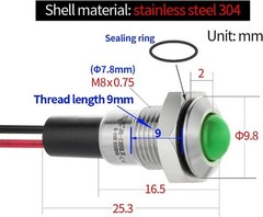 UL Listed 8mm Indicator Light Waterproof IP67 Metal Stainless Steel Indicator