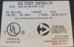 Control Concepts 1032-24-20-0/5V-IL20 SCR Power Controller 240VAC 20A 1PH