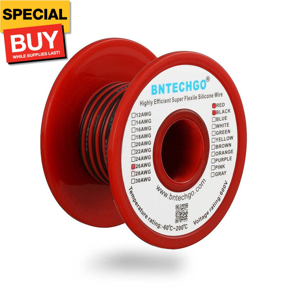26 Gauge Silicone Wire Spool Red and Black Each 50ft 2 Separate Wires Flexible 2