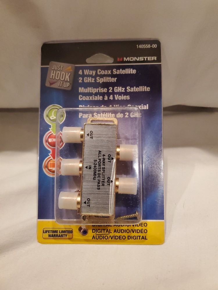 Monster 140558-00 4 Way Satellite Splitter, 2 Ghz, Gold