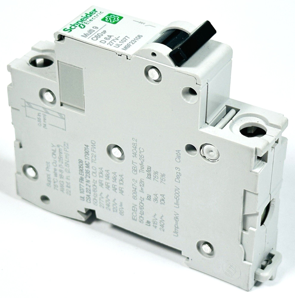 Schneider M9F23106 Multi 9 1P 6A 277V D-Curve Mini Circuit Breaker DIN Rail