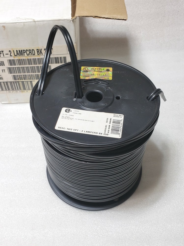 Southwire / Coleman Lamp Cord, Vinyl, 16/2 SPT-2, 300-Volt, Black, 250-Ft.