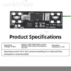 80V 50A Ideal Diode Module, 2mΩ Low Voltage Drop MOSFET for Power Supply
