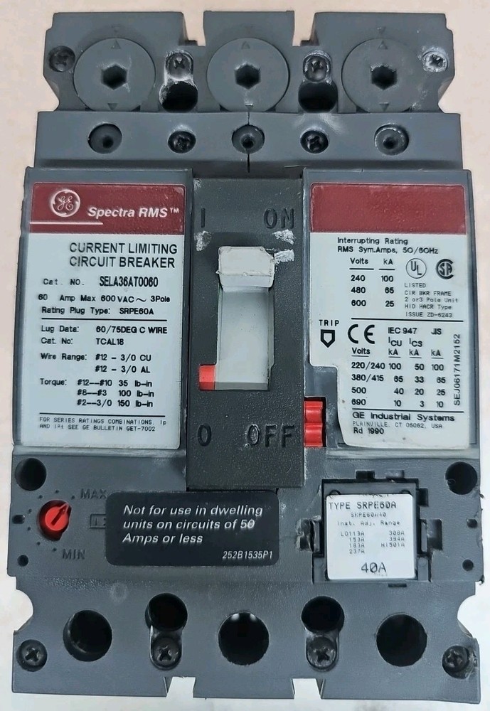 GE SELA36AT0060 Circuit Breaker W/ 40 AMP TRIP