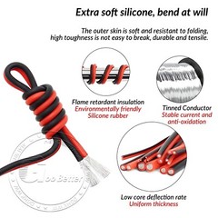 2-Core Twin Flexible Silicone Cable 10/12/14/16/18/20/24/26/30 AWG Wire 200°C