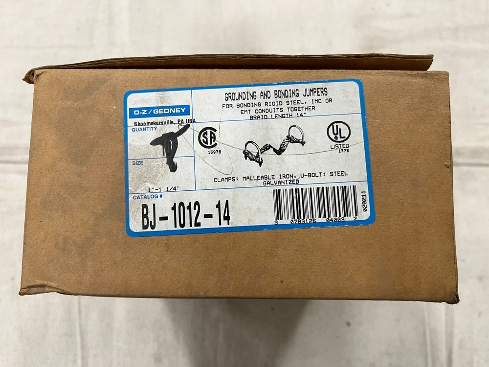 Box of (4) OZ Gedney BJ-1012-14 Bonding Jumper 1″ – 1-1/4″