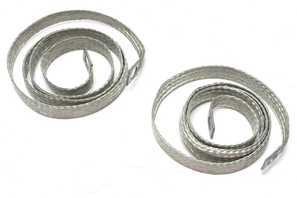 Tinned Copper Braid Grounding Strap, 36″ x 1/2″ x 0.058″, 3/8″ Stud, 2pcs