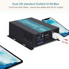 1500W Pure Sine Wave Inverter DC12V/24V to AC110V/120V Solar Off Grid 60HZ CAMP