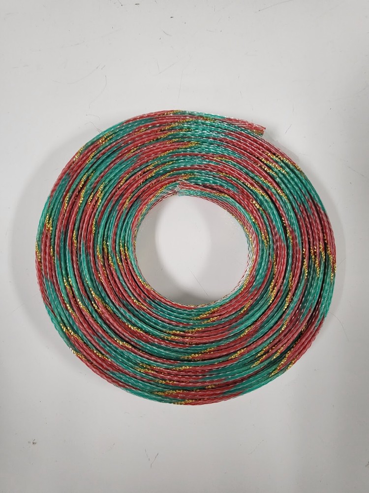25 FT 3/4″ HOLIDAY GREEN RED GOLD STRIPE PET EXPANDO SLEEVING BRAID