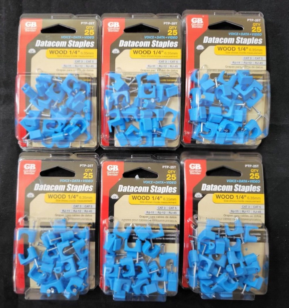 Gardner Bender 1/4″ Blue Polyethylene Category 3 & 5 Data Staples 25Cnt 6 Pack