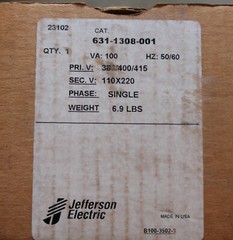 JEFFERSON DRY TYPE Single Phase TRANSFORMERS 600 VOLTS 0.1 KVA 631-1308-001