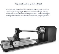 Laser Engraving Fixture with 360-Degree Rotating Spindle Chuck TailstockPlatform