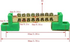 8 Position Brass Terminal Block Bus Bar, 2pcs Grounding Strip