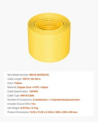 VEVOR NM-B Wire 14AWG/2C Copper Core Cable 100 ft Electrical Wire with Ground