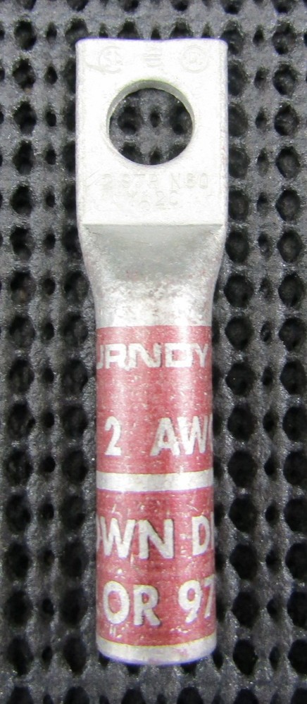 BURNDY YA2C 2AWG 1-HOLE STRAIGHT-BARREL COMPRESSION LUG – LOT OF 5 / NEW NO BOX