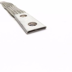 Unbranded 16-1/2″ Long Tin Plated Copper Ground Strap, Braided, 2-Hole