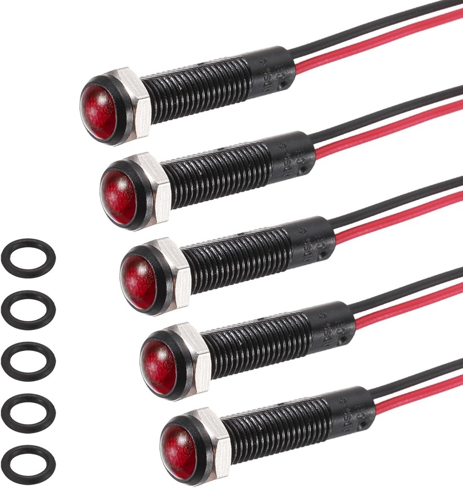 5Pcs 6mm 1/4 Indicator Light 12V-24V AC DC LED Plastic Sh Color: Red Size: 6mm