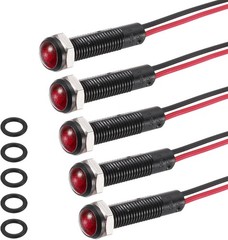 5Pcs 6mm 1/4 Indicator Light 12V-24V AC DC LED Plastic Sh Color: Red Size: 6mm