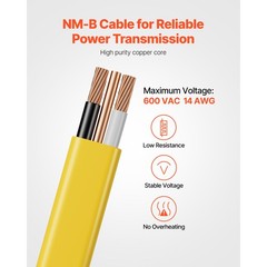 NM-B Wire 14AWG/2C Copper Core Cable 100 ft Electrical Wire with Ground