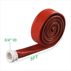 Automotive Heat Shield Fire Sleeve 3/4 Inch Silicone Coated Fiberglass 5FT Red