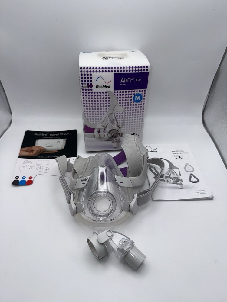 RESMED AirFit F20 Medium Mask w/ Headgear, Cushion, Elbow 63404 Full Face Women