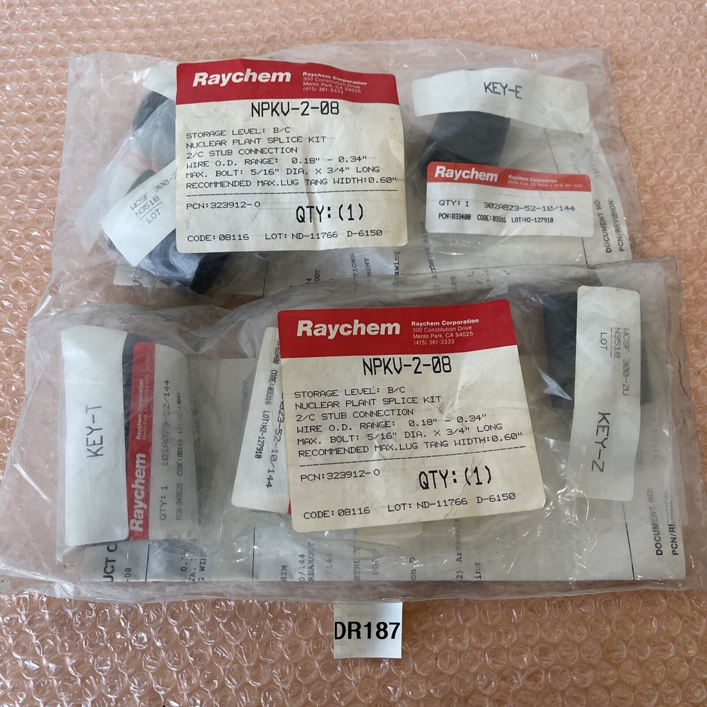 (2) NEW- Raychem NPKV-2-08 Nuclear Plant Splice Kit Wire: .18-.34” Bolt 5/16×3/4