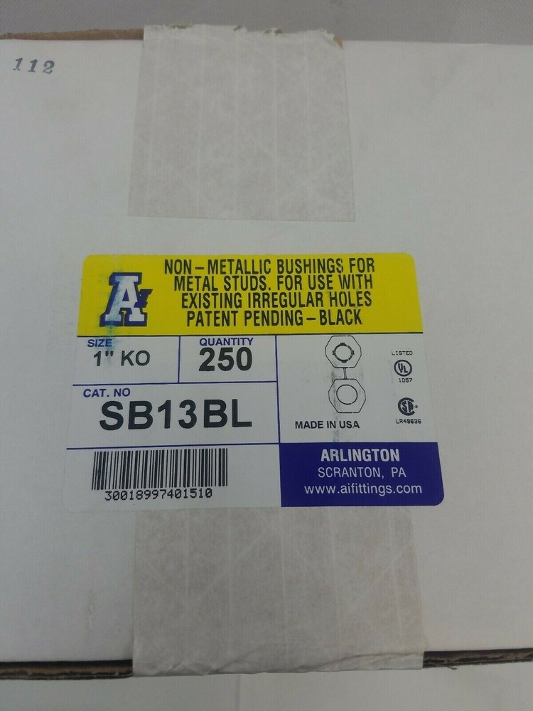 Arlington Industries SB13BL Universal Stud Bushing-25 Piece Bag-Black-CASE 250