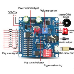 DC6-35V Voice Playback Module 9-Channel one-to-one Independent low-level trigger