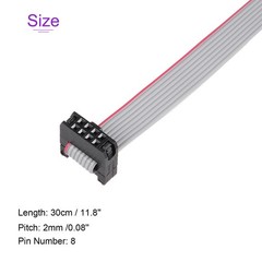 5 Pack Long 30CM 2MM Flat Ribbon Cable IDC 8 Pin Connector