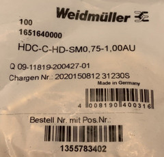 165164000 WEIDMULLER HD CONNECTORS CRIMP CONTACT,MALE (PACK OF 100 ) **NEW**