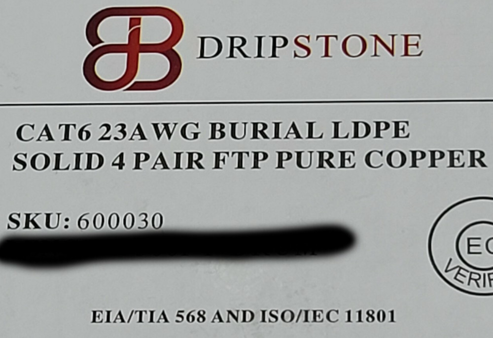 Dripstone 600030 23/4P F/UTP Cat6 550MHz Shielded Direct Burial CMX Cable /100ft