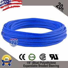 20 FT 1/8″ Blue Expandable Wire Cable Sleeving Sheathing Braided Loom Tubing US